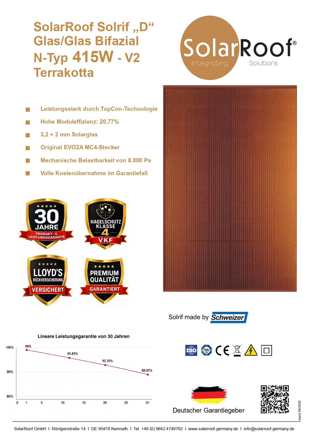 Informationen über SolarRoof Solrif Glas/Folie N-Typ 400W Terracotta von SolarRoof GmbH