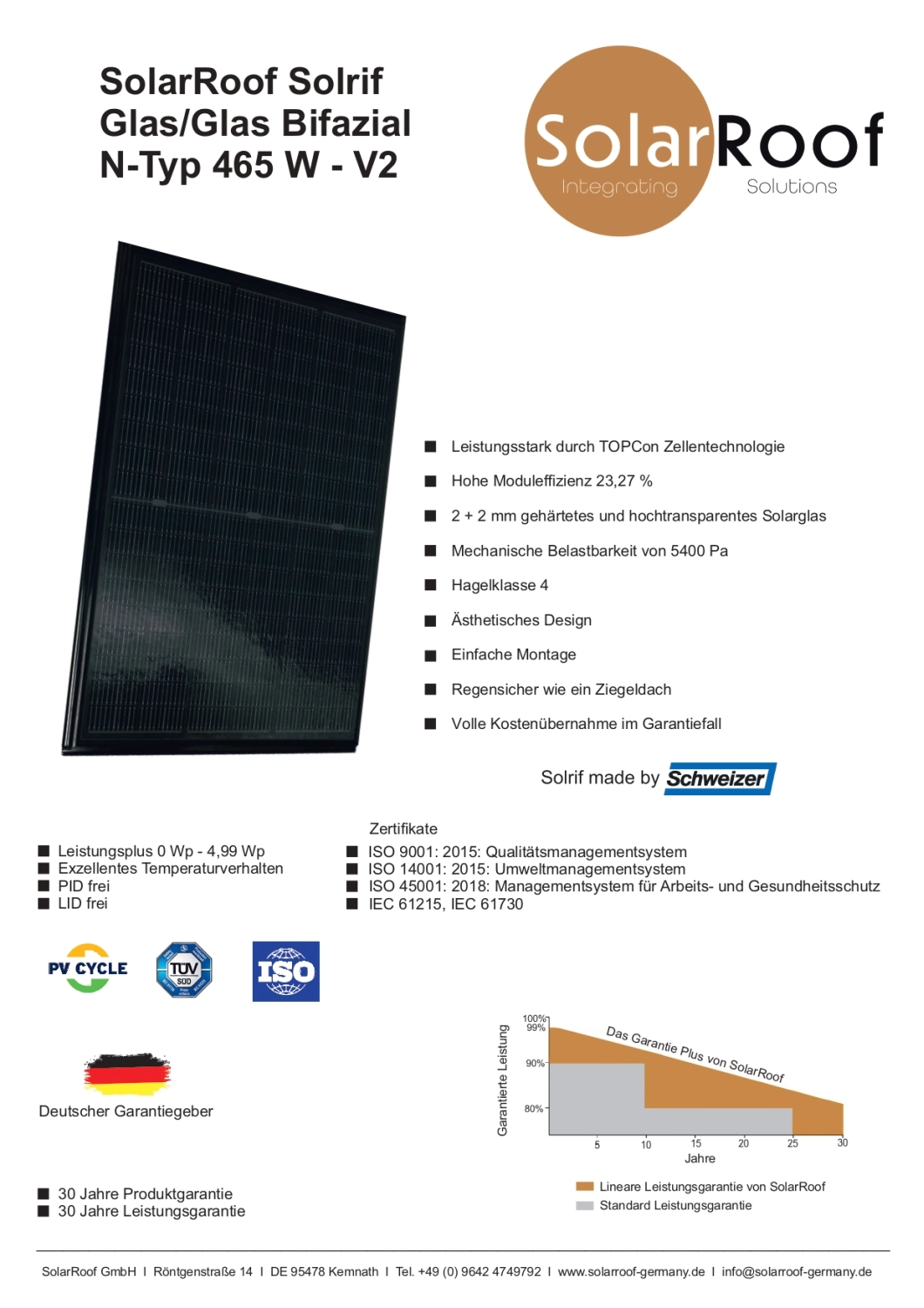 Informationen über SolarRoof Solrif Glas/Glas Bifacial N-Typ 445W - 465W von SolarRoof GmbH