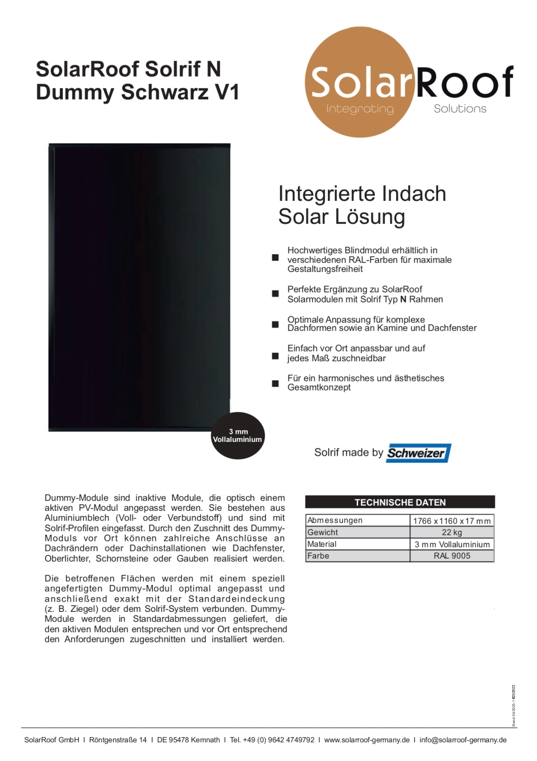 Informationen über SolarRoof Solrif Glas/Folie N-Typ 400W Terracotta von SolarRoof GmbH