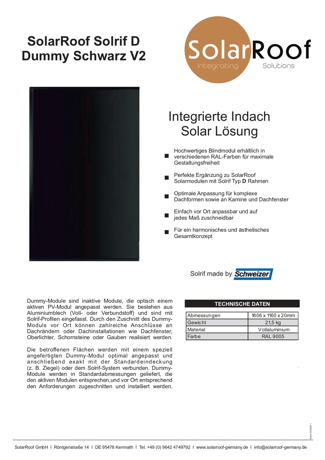 Informationen über SolarRoof Solrif N Dummy Terracotta von SolarRoof GmbH