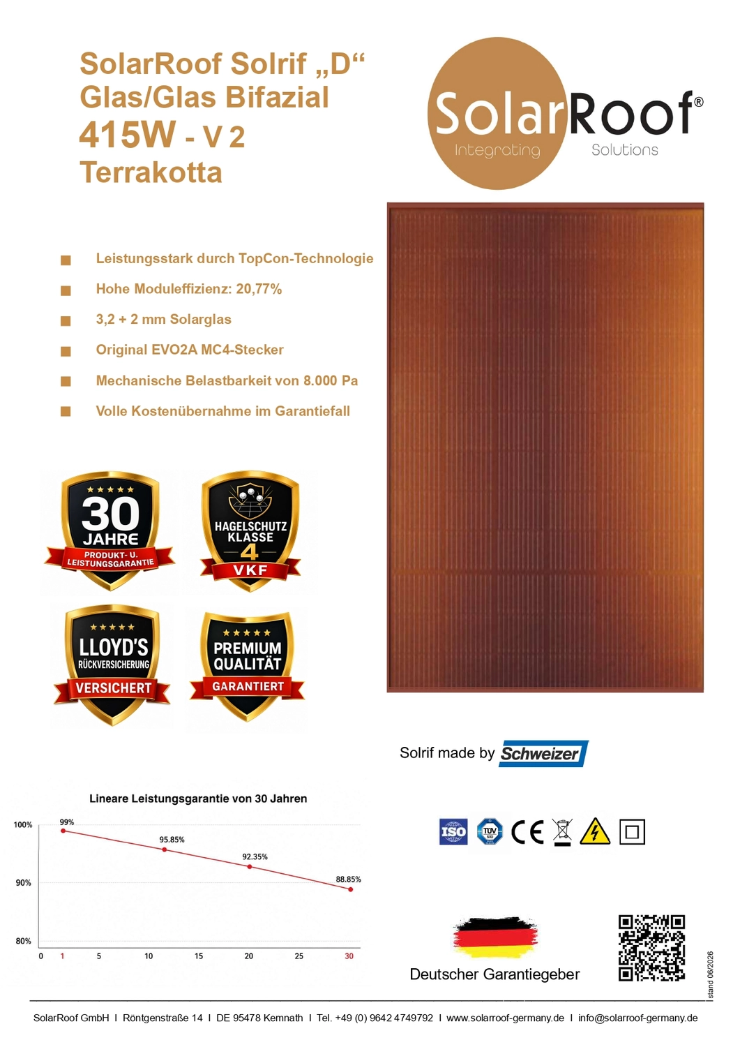 Informationen über SolarRoof Solrif Glas/Folie N-Typ 400W Terracotta von SolarRoof GmbH