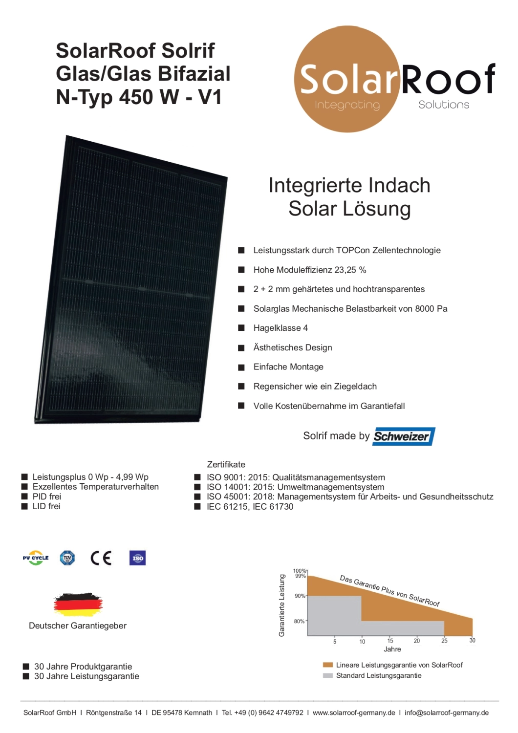 Informationen über SolarRoof Solrif Glas/Glas Bifacial N-Typ 445W - 465W von SolarRoof GmbH