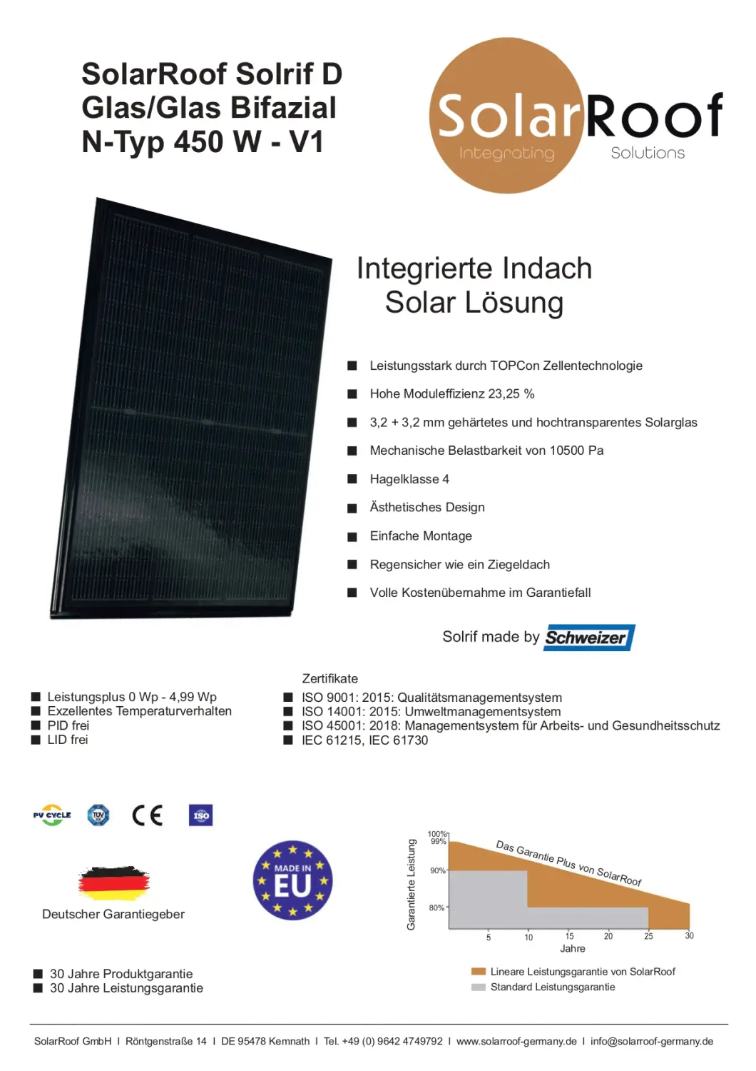 Informationen über SolarRoof Solrif Glas/Glas Bifacial N-Typ 445W - 465W von SolarRoof GmbH