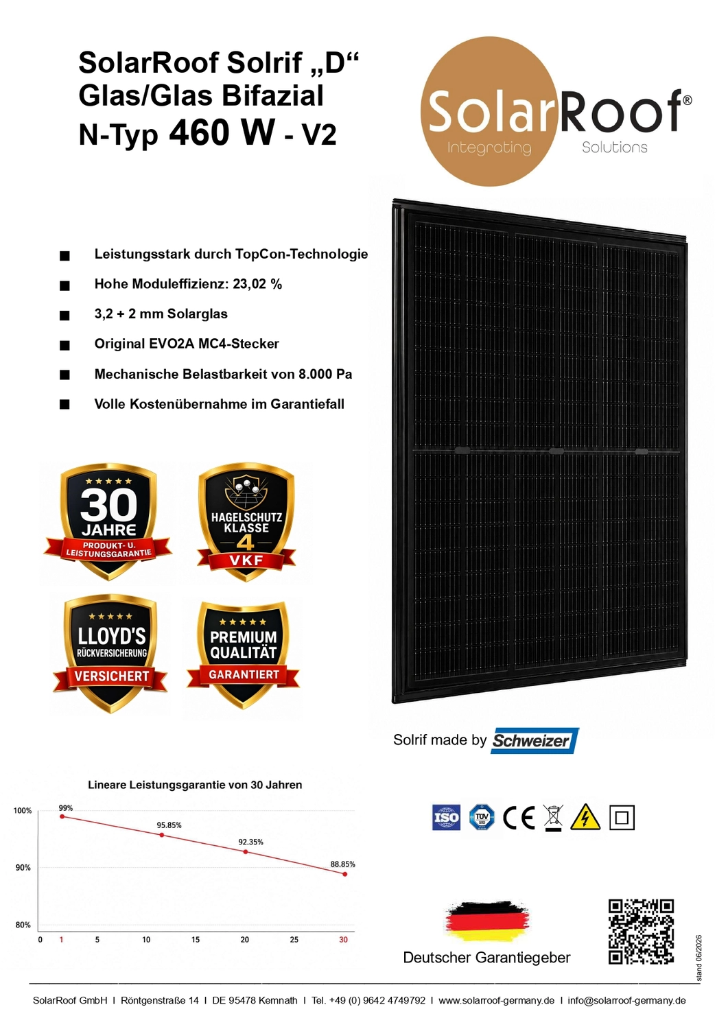 Informationen über SolarRoof Solrif Glas/Folie N-Typ 445W - 465W von SolarRoof GmbH
